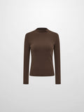 Ribbed Mock Neck Turtleneck - Chocolate Brown