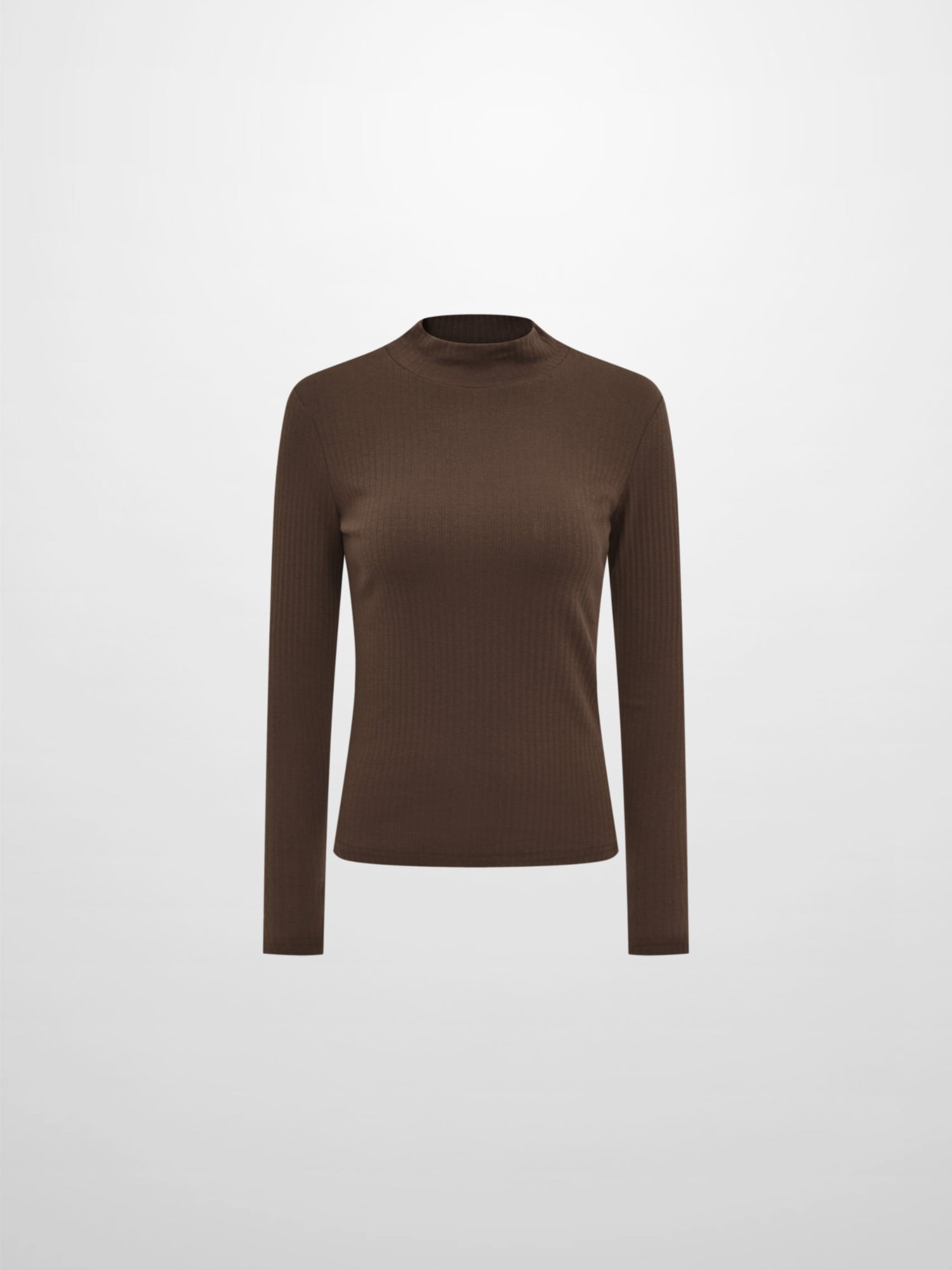 Ribbed Mock Neck Turtleneck - Chocolate Brown