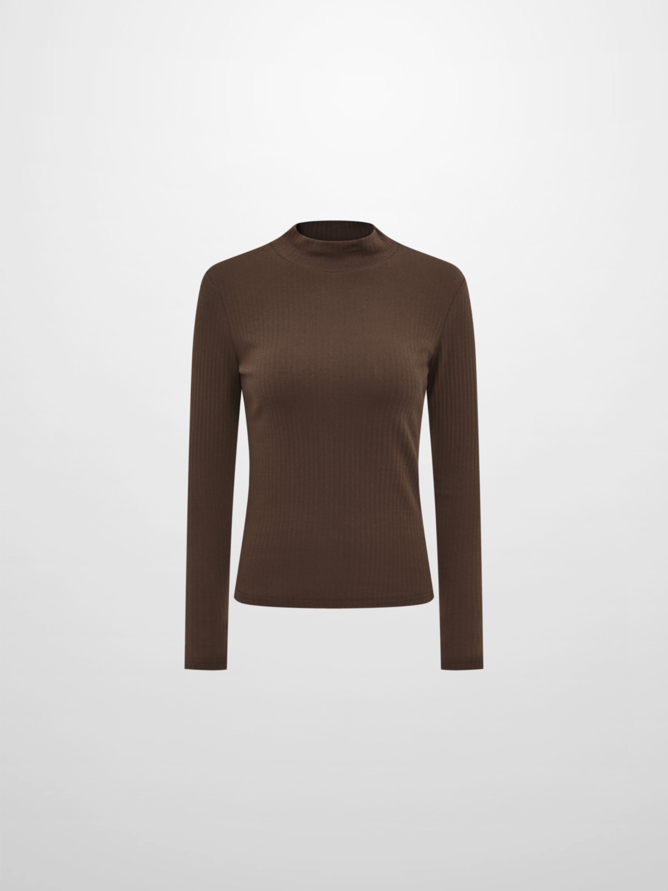 Ribbed Mock Neck Turtleneck - Chocolate Brown