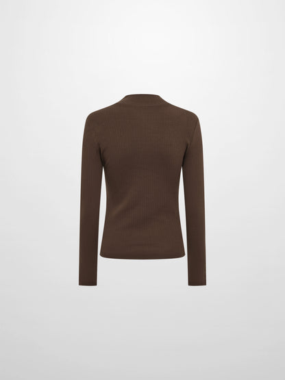 Ribbed Mock Neck Turtleneck - Chocolate Brown