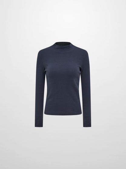 Ribbed Mock Neck Turtleneck - Navy