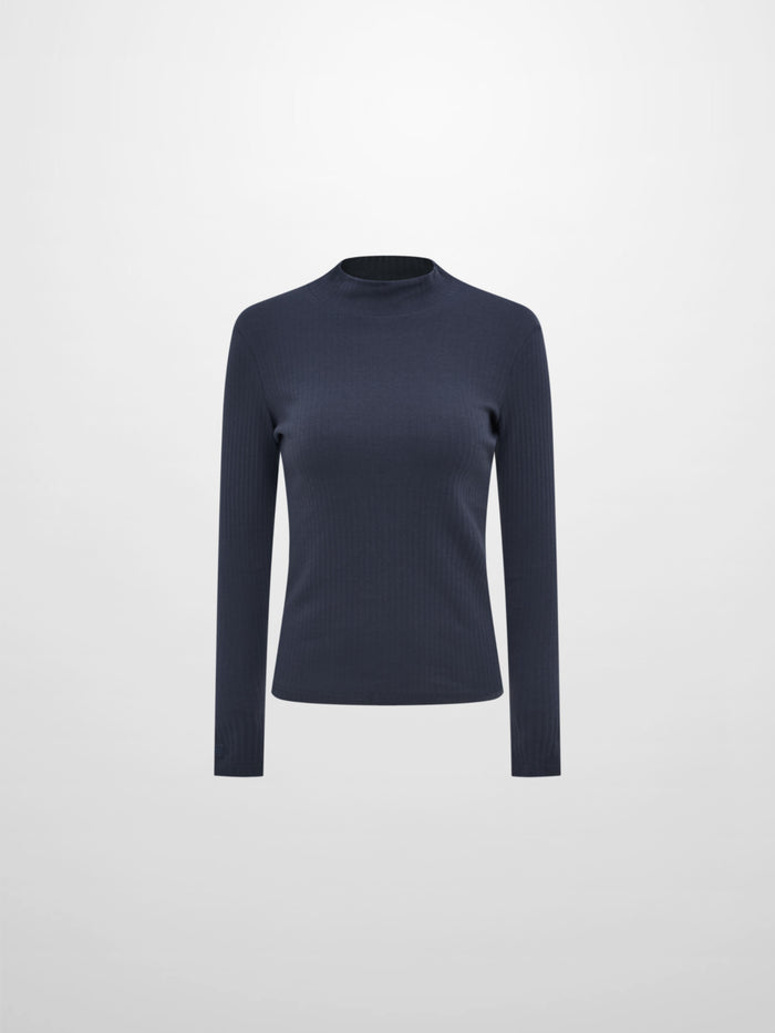 Ribbed Mock Neck Turtleneck - Navy