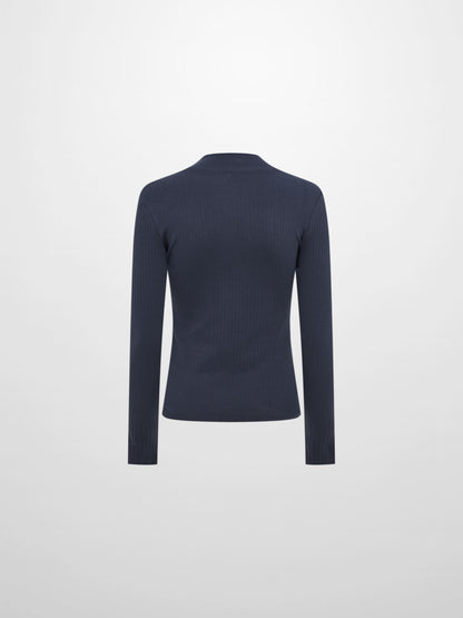 Ribbed Mock Neck Turtleneck - Navy