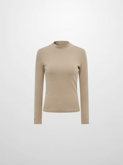 Ribbed Mock Neck Turtleneck - Warm Taupe
