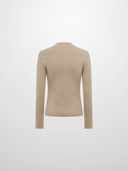Ribbed Mock Neck Turtleneck - Warm Taupe