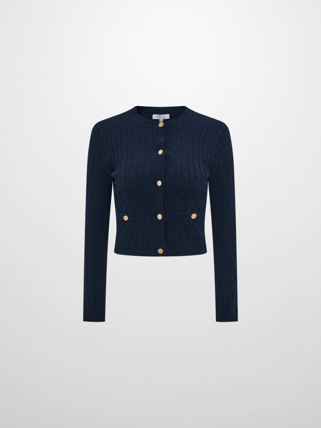 Gold Button Cable Cardigan - Navy