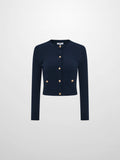 Gold Button Cable Cardigan - Navy