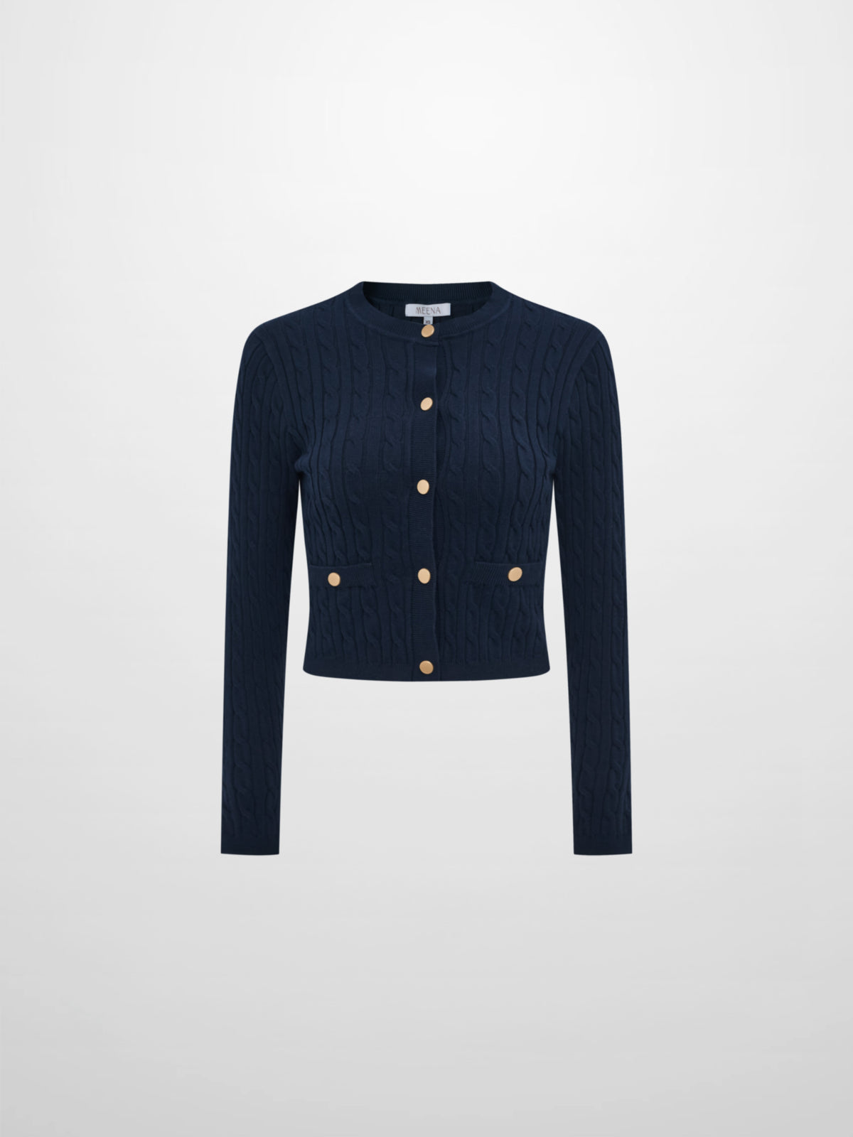 Gold Button Cable Cardigan - Navy
