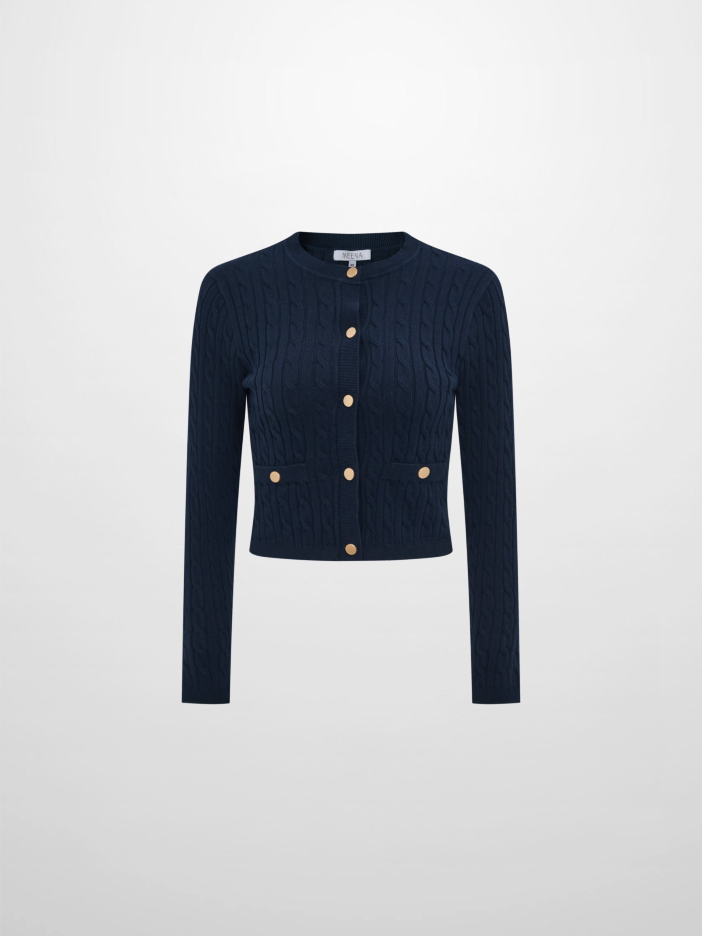 Gold Button Cable Cardigan - Navy