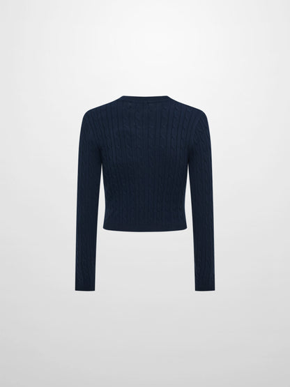 Gold Button Cable Cardigan - Navy