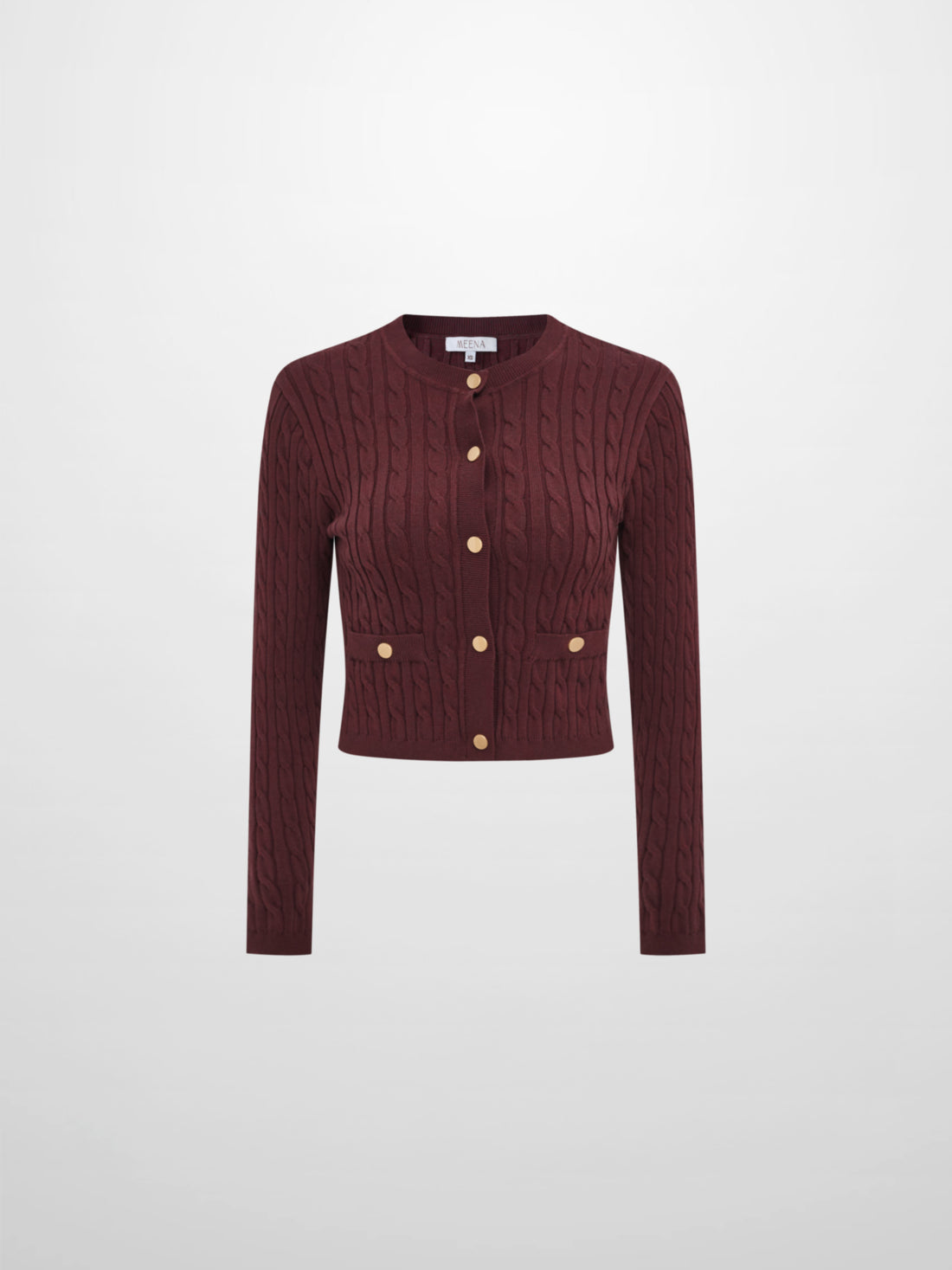 Gold Button Cable Cardigan - Burgundy