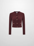 Gold Button Cable Cardigan - Burgundy
