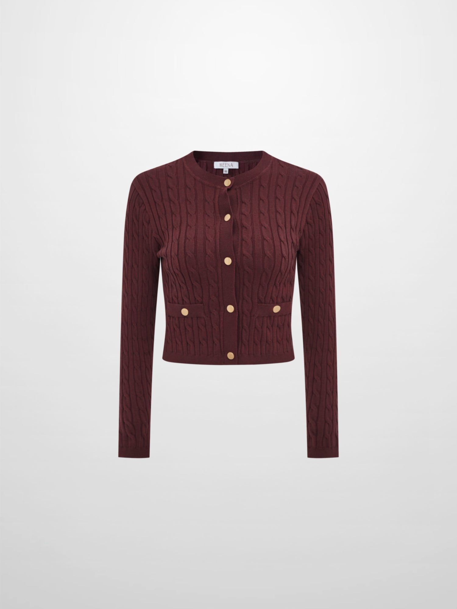 Gold Button Cable Cardigan - Burgundy