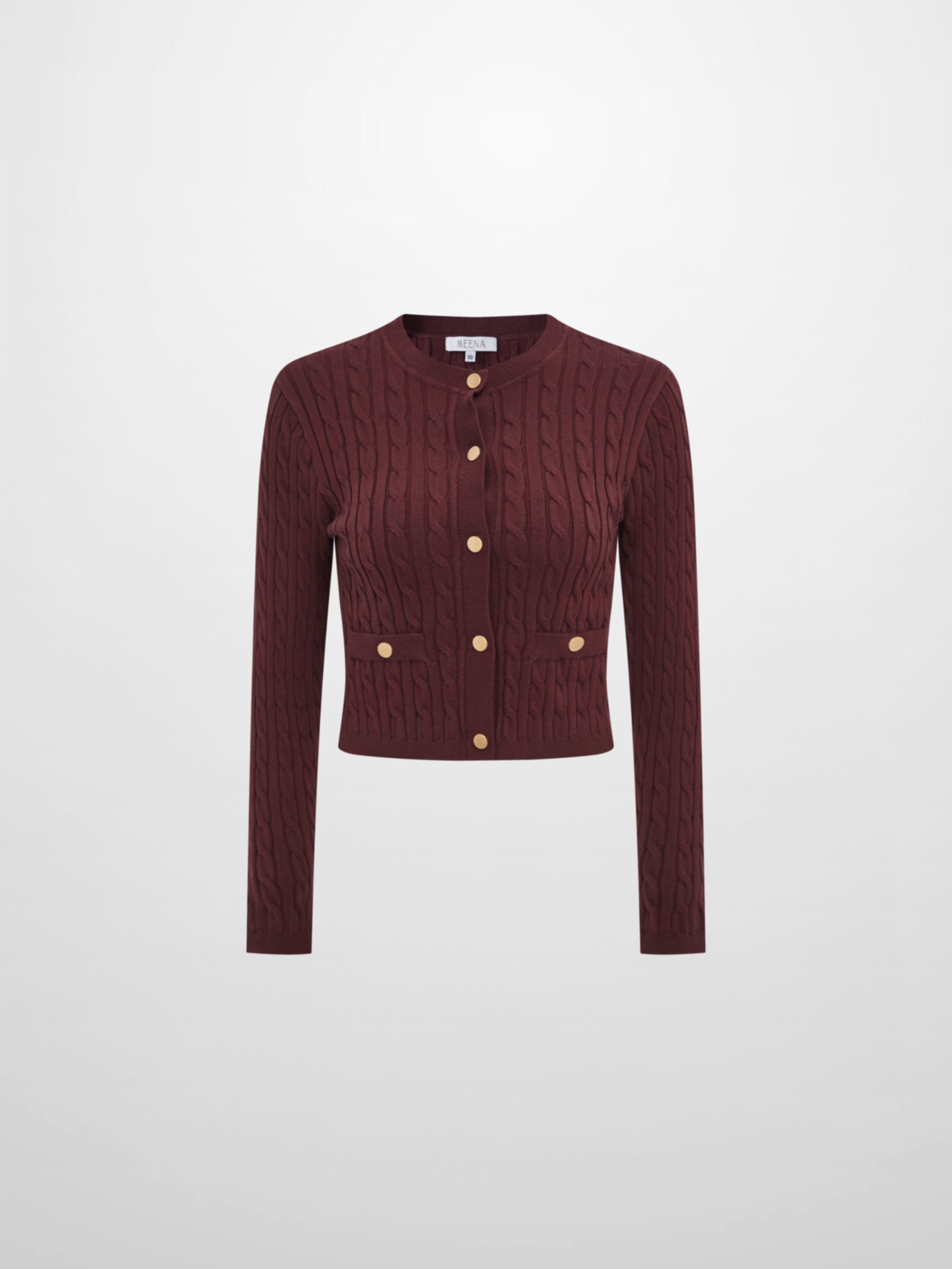 Gold Button Cable Cardigan - Burgundy