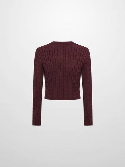 Gold Button Cable Cardigan - Burgundy
