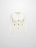 Gold Button Cable Cardigan - Cream
