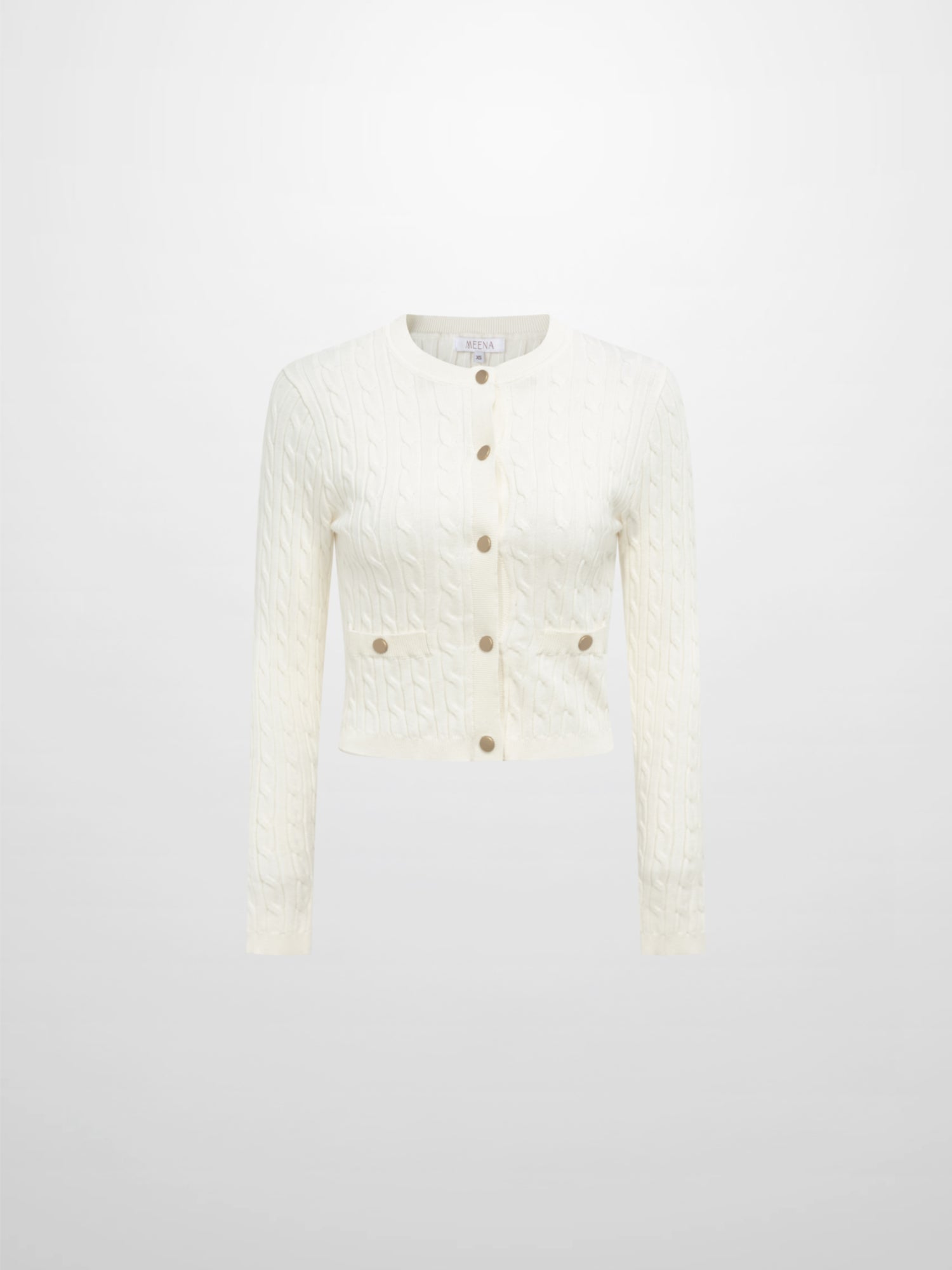 Gold Button Cable Cardigan - Cream