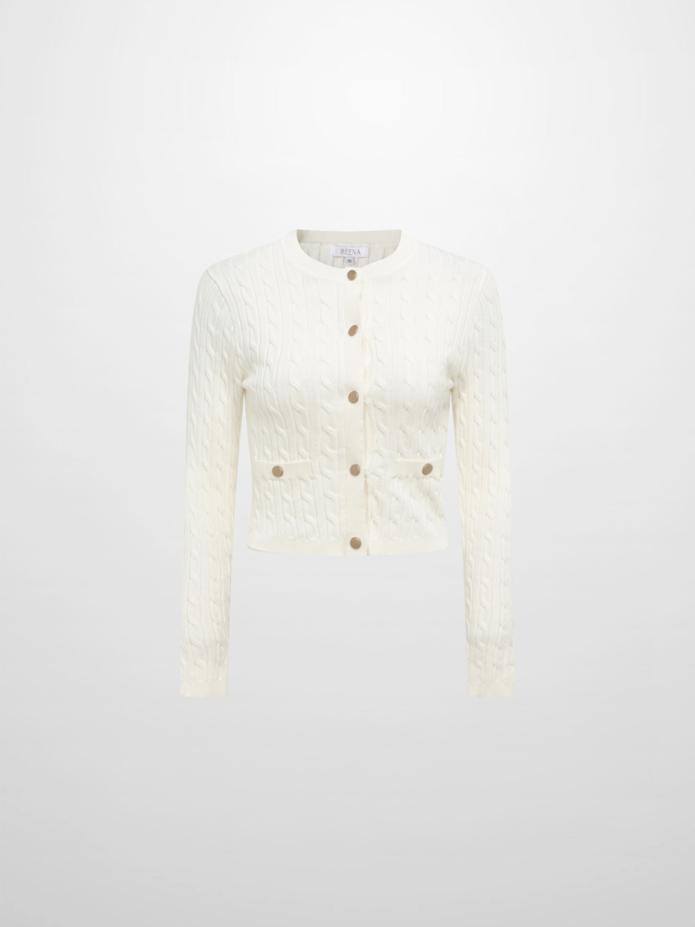 Gold Button Cable Cardigan - Cream