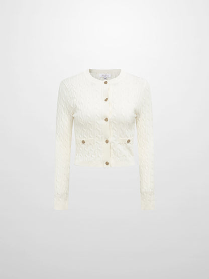 Gold Button Cable Cardigan - Cream
