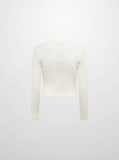 Gold Button Cable Cardigan - Cream