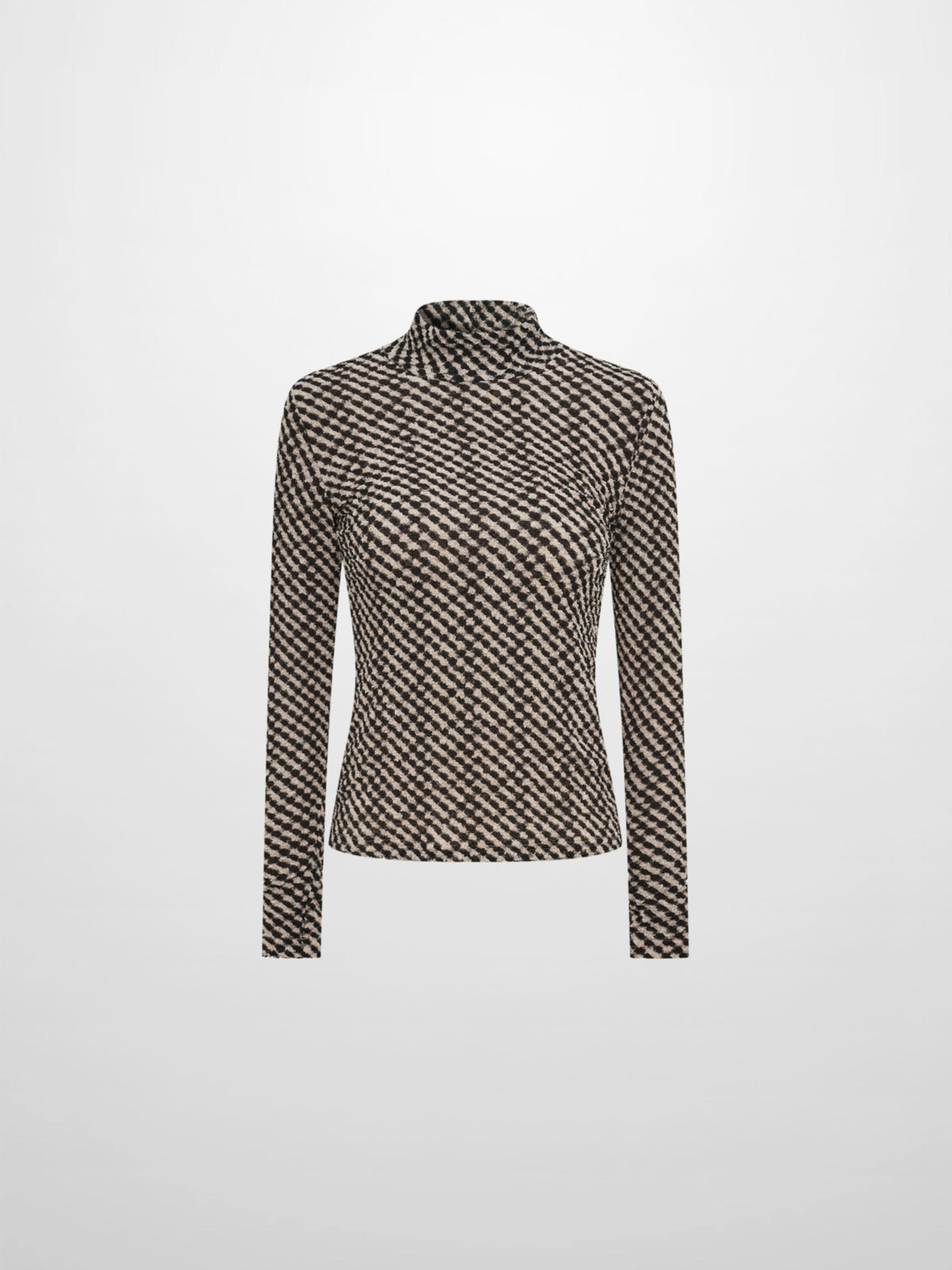 Printed Stretch Textured Turtle Neck - Black and White Checked