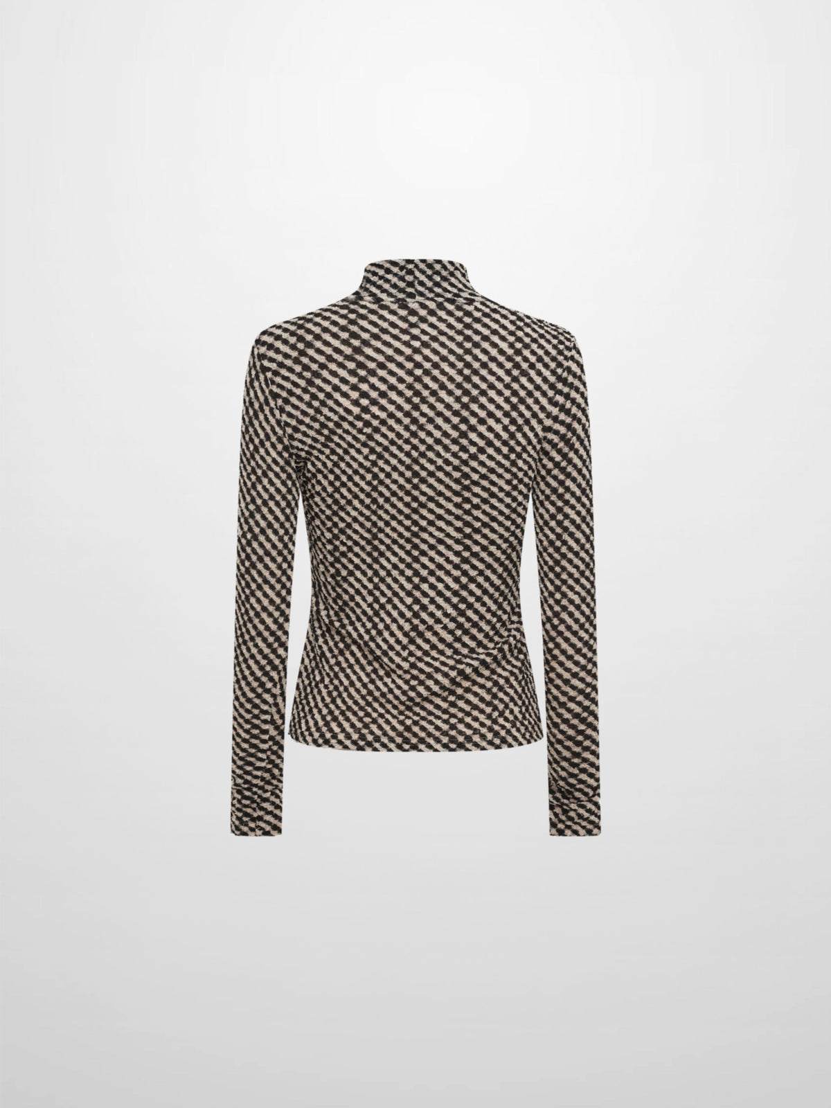 Printed Stretch Textured Turtle Neck - Black and White Checked