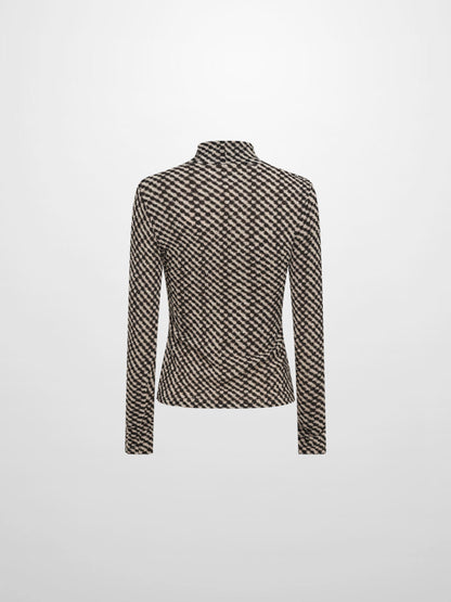 Printed Stretch Textured Turtle Neck - Black and White Checked