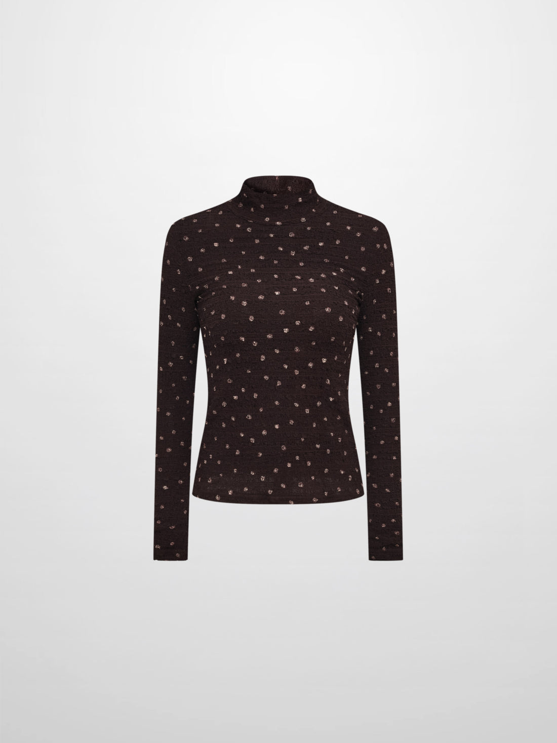 Printed Stretch Textured Turtle Neck - Brown Mini Rose