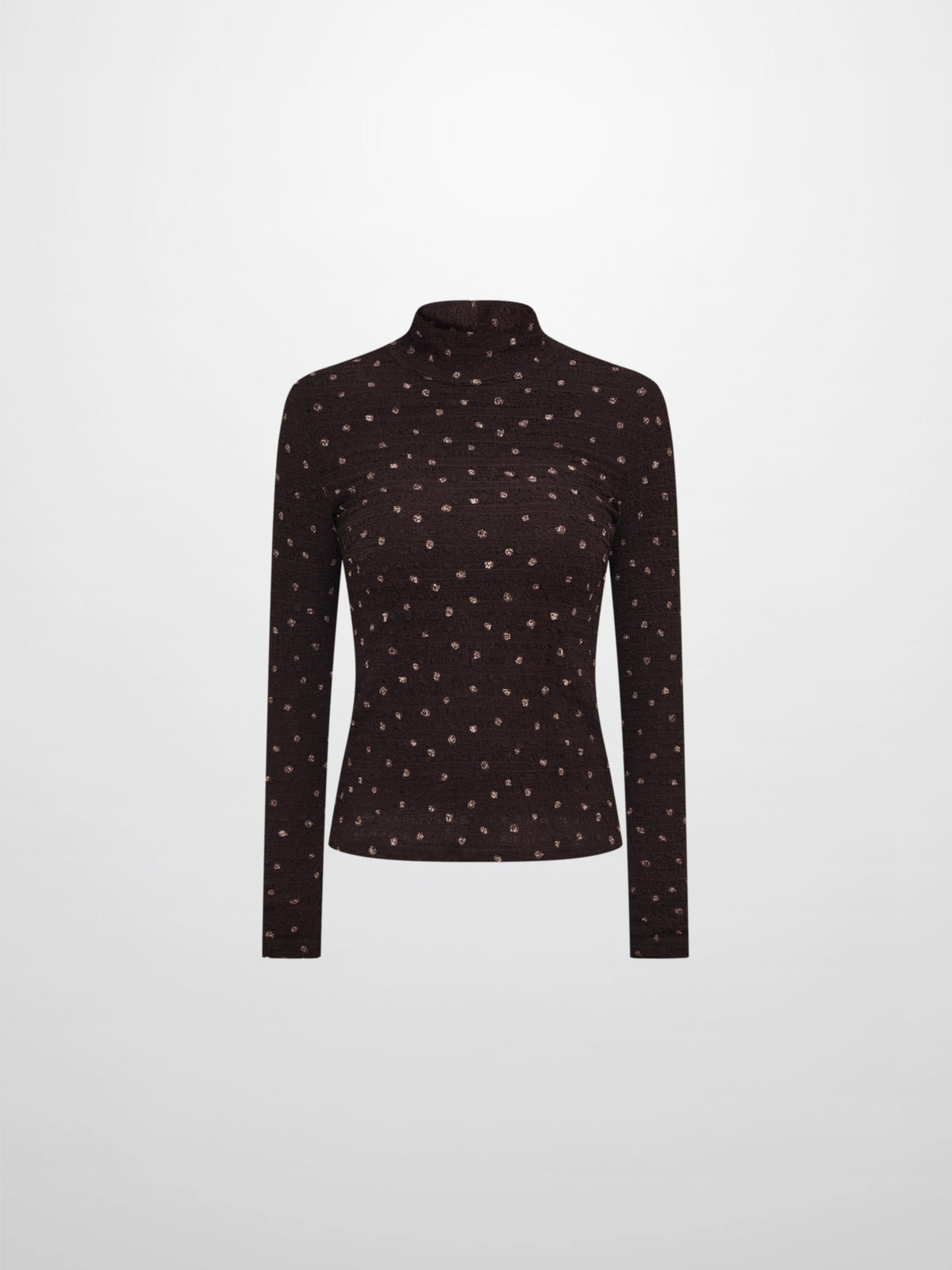 Printed Stretch Textured Turtle Neck - Brown Mini Rose
