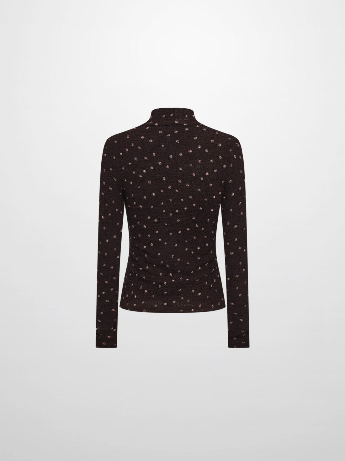 Printed Stretch Textured Turtle Neck - Brown Mini Rose