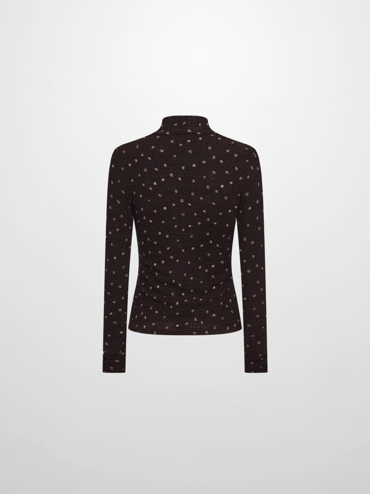 Printed Stretch Textured Turtle Neck - Brown Mini Rose