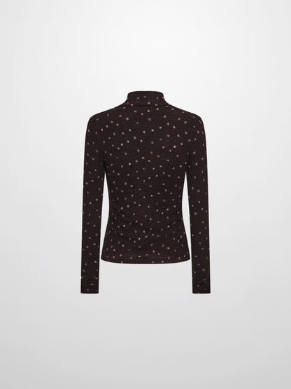 Printed Stretch Textured Turtle Neck - Brown Mini Rose
