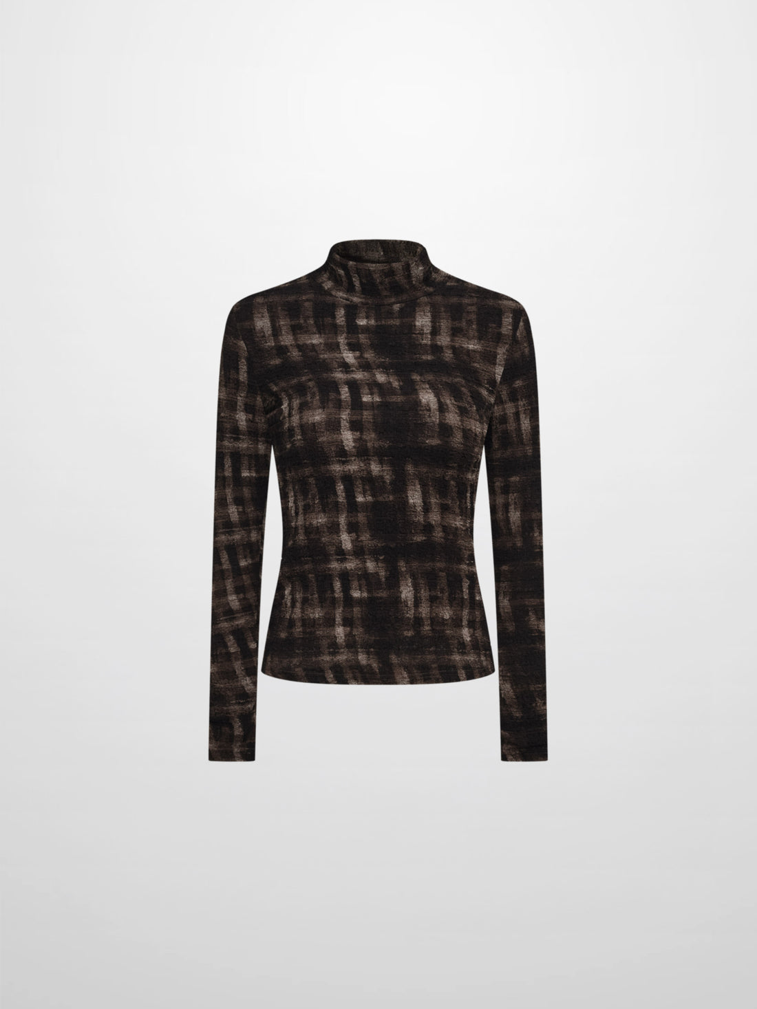 Printed Stretch Textured Turtle Neck - Grey and Black Plaid