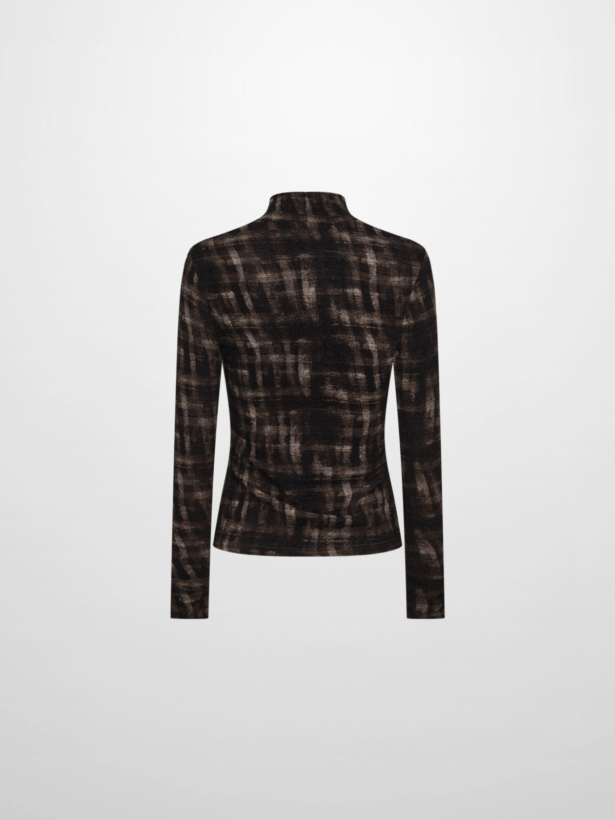 Printed Stretch Textured Turtle Neck - Grey and Black Plaid