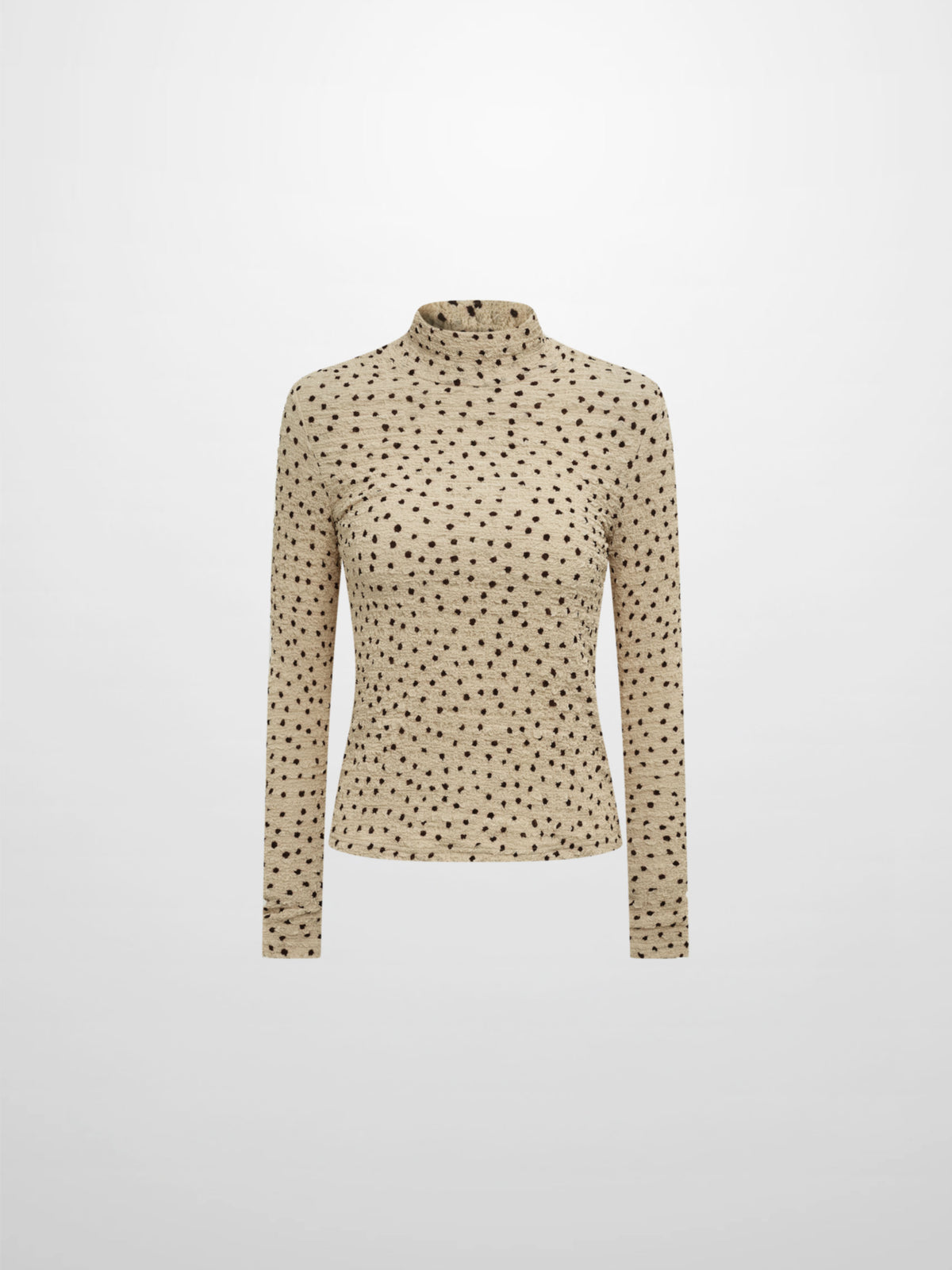 Printed Stretch Textured Turtle Neck - Cream/Burgundy Dots
