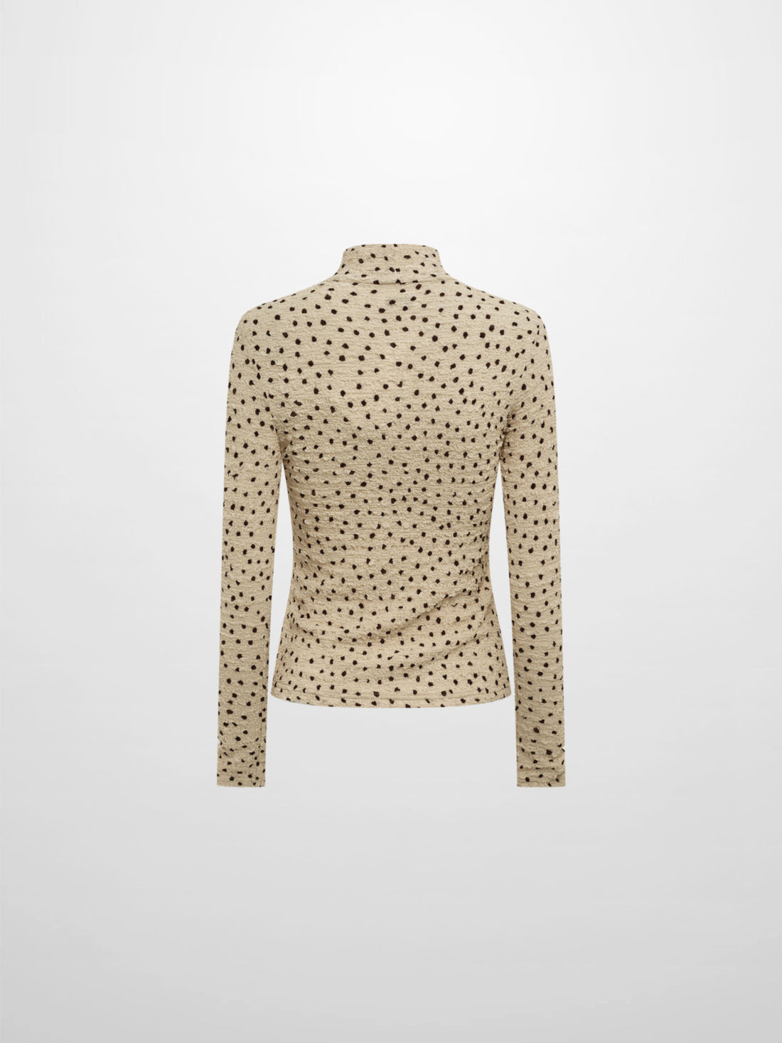 Printed Stretch Textured Turtle Neck - Cream/Burgundy Dots