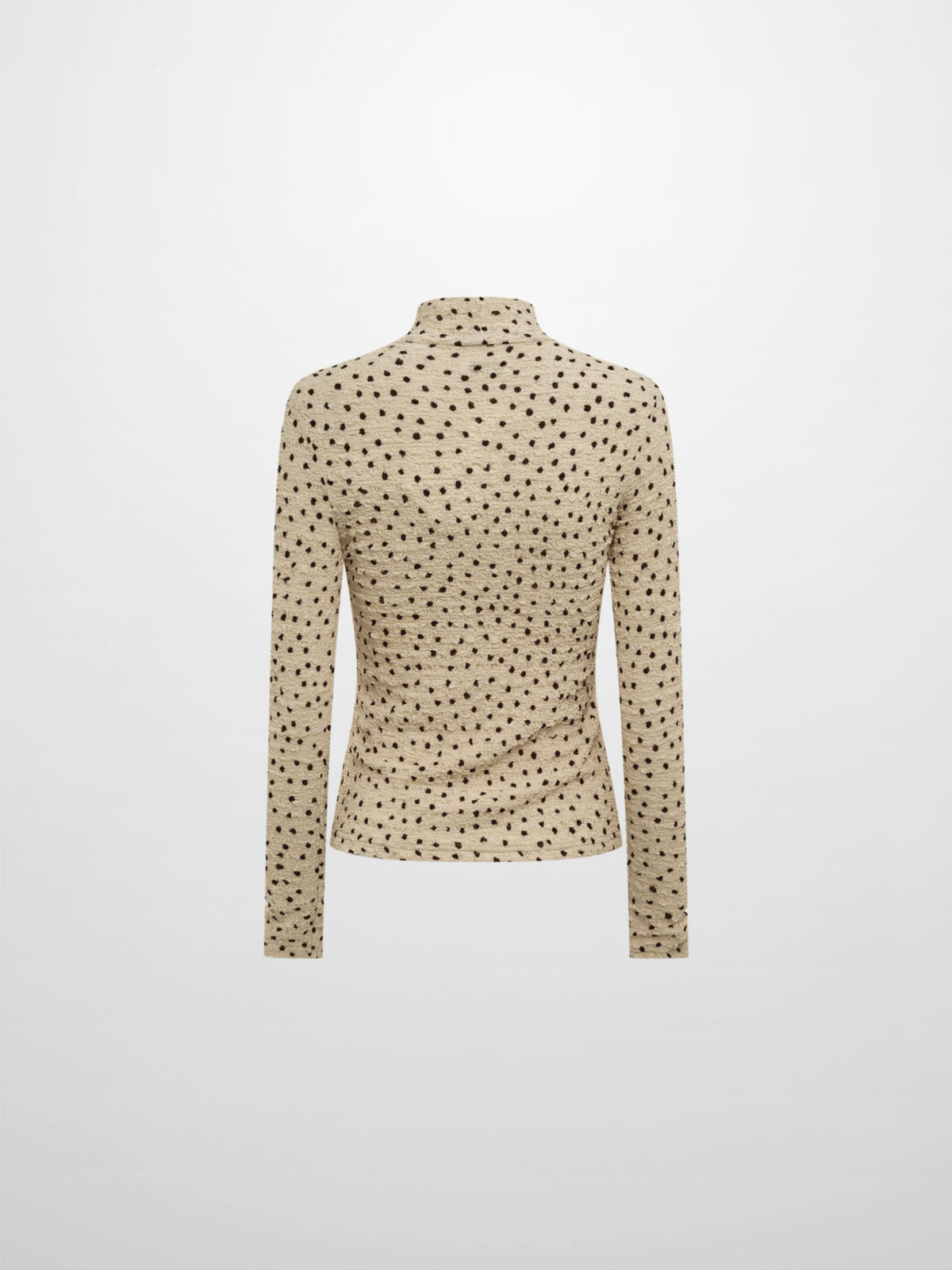 Printed Stretch Textured Turtle Neck - Cream/Burgundy Dots