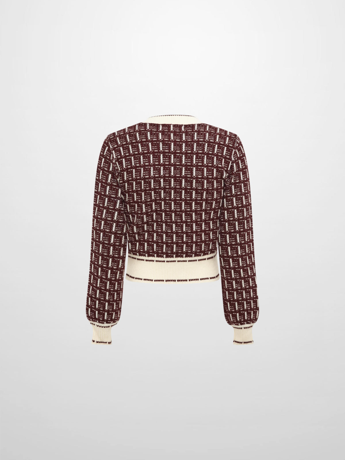 Gold Button Down Plaid Cardigan - Burgundy/Cream