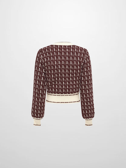 Gold Button Down Plaid Cardigan - Burgundy/Cream