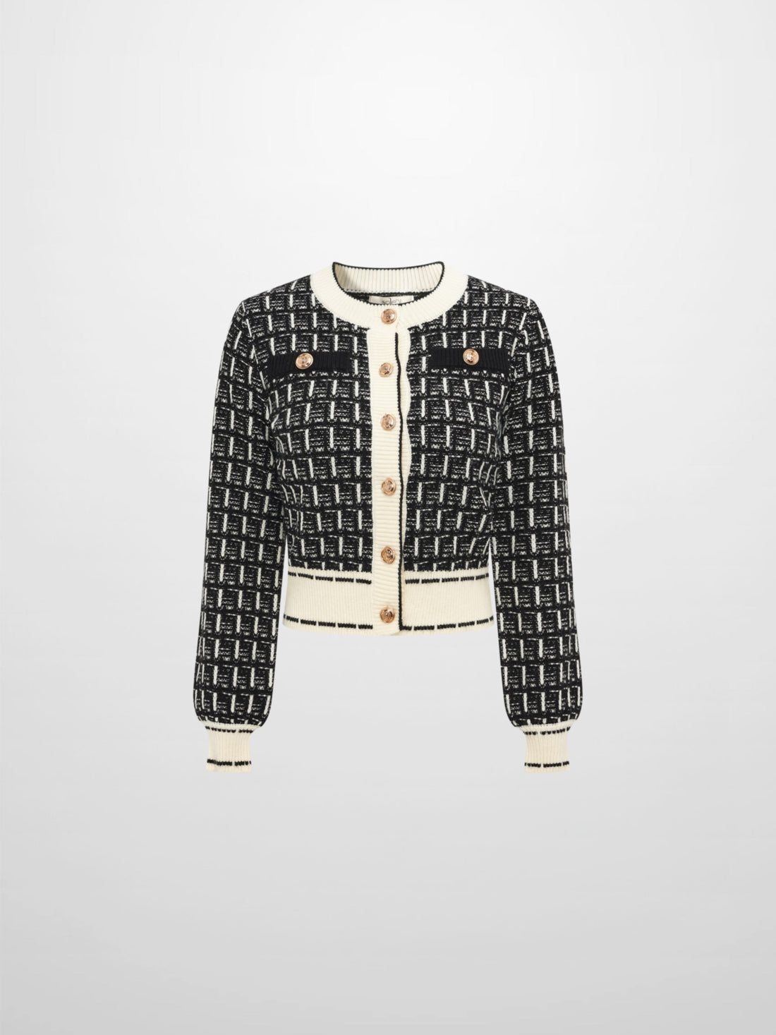 Gold Button Down Plaid Cardigan - Black/Cream