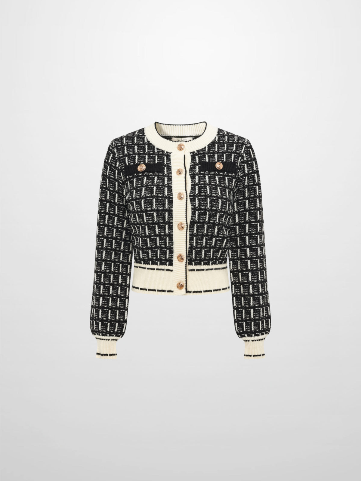 Gold Button Down Plaid Cardigan - Black/Cream