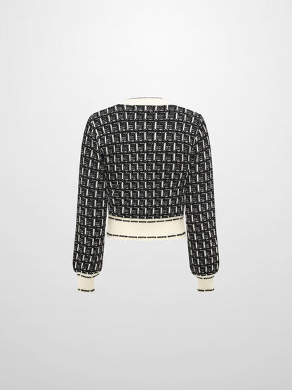 Gold Button Down Plaid Cardigan - Black/Cream