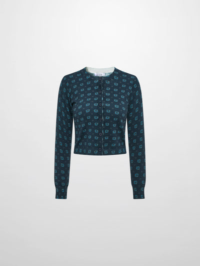 Printed Cardigan - Navy Geometric