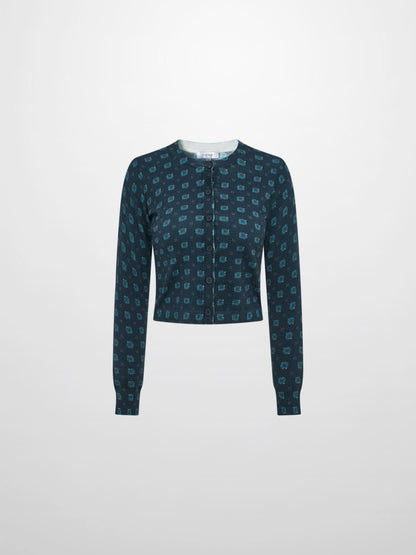 Printed Cardigan - Navy Geometric