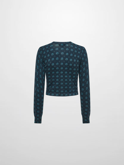 Printed Cardigan - Navy Geometric