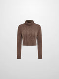 Front Cable Crop Turtleneck Sweater - Warm Taupe