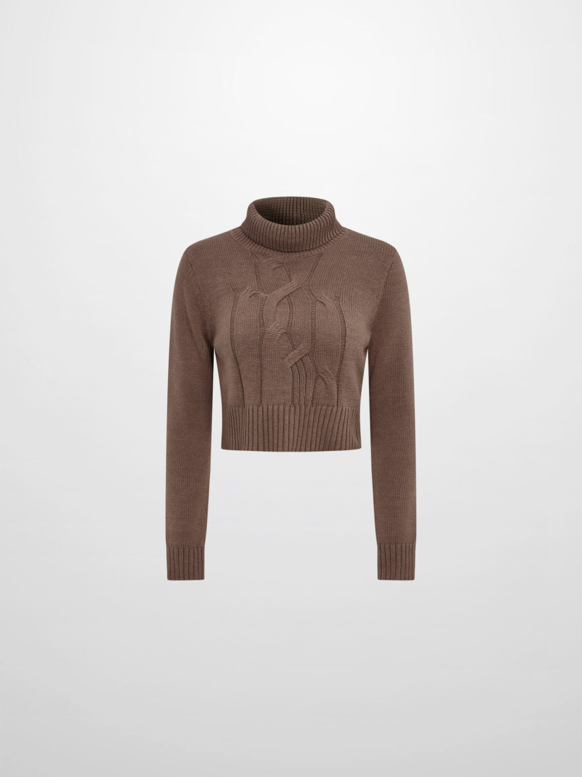 Front Cable Crop Turtleneck Sweater - Warm Taupe
