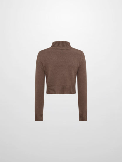 Front Cable Crop Turtleneck Sweater - Warm Taupe