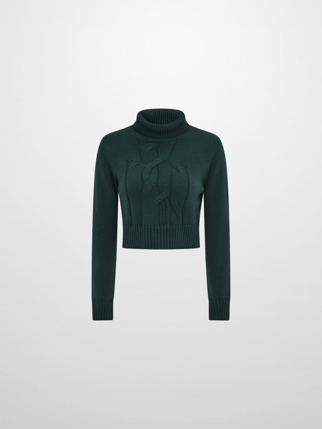 Front Cable Crop Turtleneck Sweater - Green