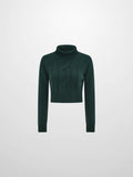 Front Cable Crop Turtleneck Sweater - Green